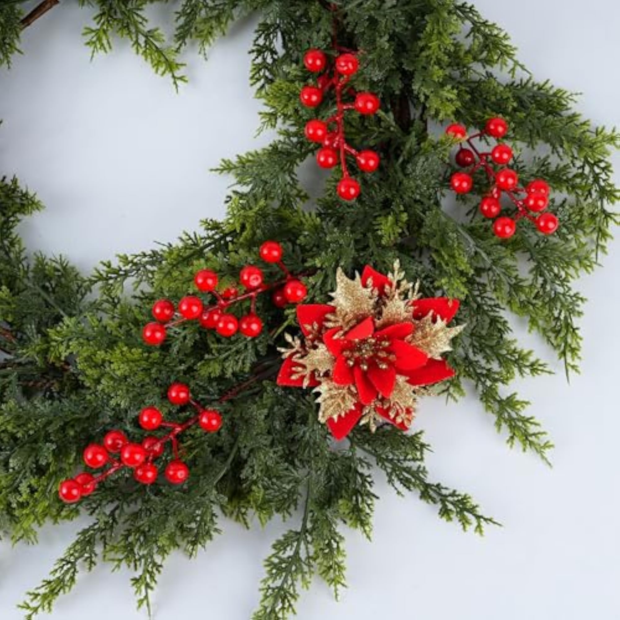 Artificial Red Berry Picks, Holiday Decorative Stems