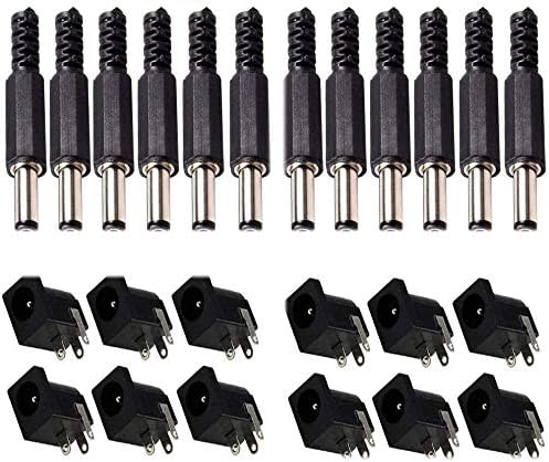RUNCCI-YUN 24 Pcs 2.1MM x 5.5MM DC Power Barrel Plug Male Jack Socket/Female Panel Mount DC Connector Kit DIY Adapter Connector