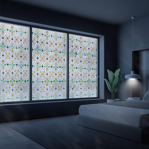 Image of SUNBABY Stained Glass Window Film:301,3D Decorative Window Privacy Film,Window Decals,Non-Adhesive Heat Control Anti UV Vinyl Static Clings,17.1 x 118 Inches