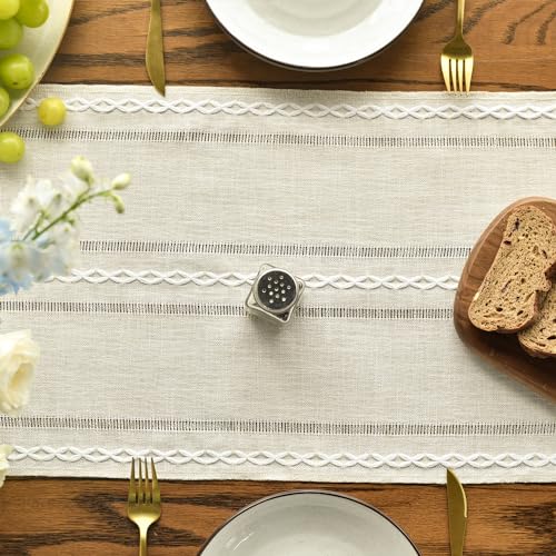 Artoid Mode Runner da tavola in stile rustico con nappe, color crema, decorazione per tavolo da cucina, vacanze, matrimoni, cene, compleanni, 33 x 143 cm - immagine 5