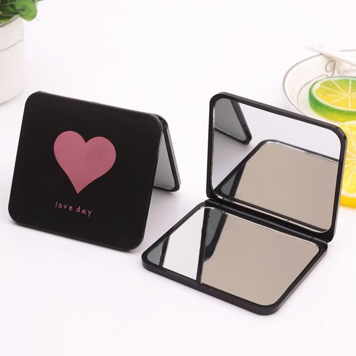 Premium Travel Makeup Vanity Mirror for Handbag, 2-Sided Folding Compact Pocket Mirror with Dual Magnification (1X/2X) for Girls & Women, Slim Handheld Portable Cosmetic Mirror (Pack of 1_HEART)-image-27