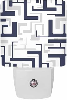 Navy Blue Geometric Stripes Night Light Plug into Wall Modern Abstract Lines Plug in Night Lights with Dusk to Dawn Sensor Ideal for Bedroom Nursery Room Living Room