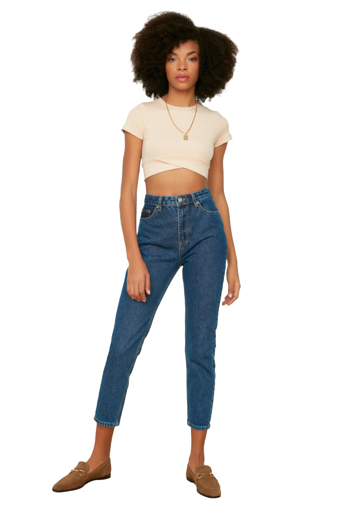 Trendyol Damen Blau E Hohe Taille Mom Jeans, 34