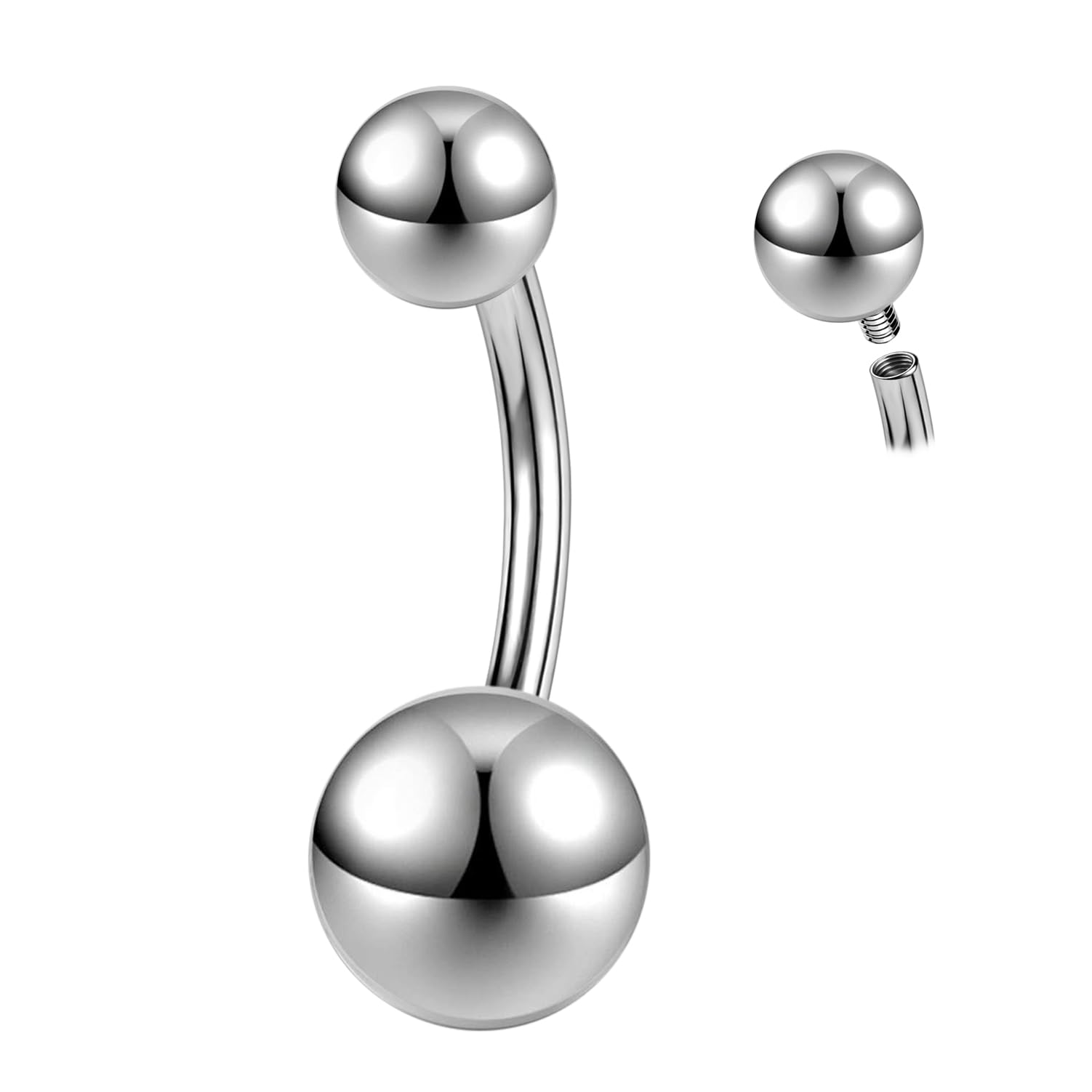 ZS ASTM F136 - Piercing de ombligo de titanio sólido de 14 G, circonita cúbica de 14 g, piercing de ombligo con rosca interna, barra larga, joyería para mujer