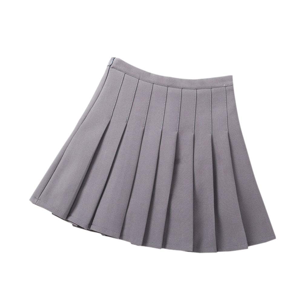 DCUTERQ Filles Enfants De Base Taille Haute Plaine Plissée Jupe École Étudiants Uniforme A-Ligne Mini De Danse Scooters Robe Gris 11-12 Ans