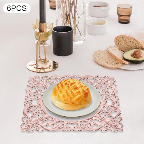 6 Platos cuadrados plásticos Rosy Gold miniatura 4