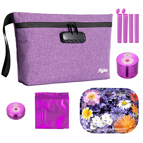 Smell Proof Bag with Combination Lock, Carbon Lined Odor Proof Pouch, Large Smell Proof Containers, Travel Medicine Lock Bag Gifts for Women, 6 in1 Kit, Purple