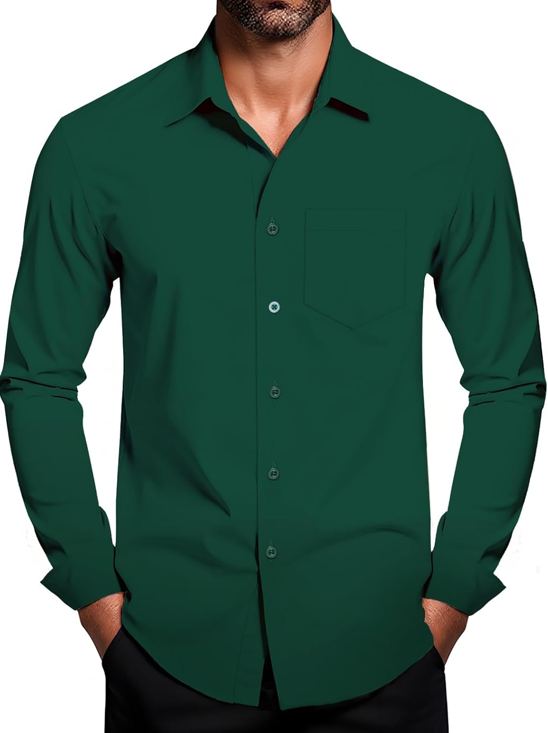 DiBanGu Long Sleeve Button Up Shirts for Men Casual Business Shirt with Pocket Solid Regular Fit Shirts for Formal Wedding - Image 2