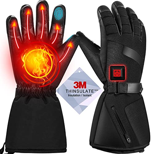 Heated Gloves for Men Women,?2022 Update? Rechargeable Electric Battery Heated Glove, Waterproof Ski Gloves Touchscreen Gloves for Cycling, Motorcycle, Hiking, Snowboarding Outdoor Winter Sport