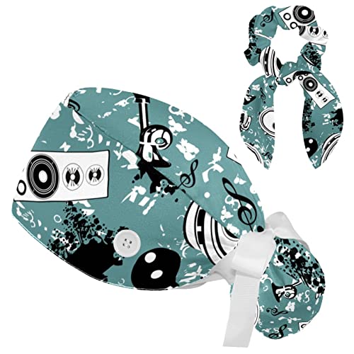 Bonnet de travail élastique cheveux avec bandeau absorbant imprimé musique