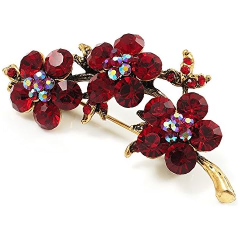 Crystal Floral Brooch (Antique Gold & Ruby Red) Cover