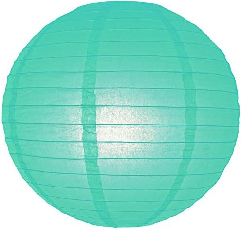 Quasimoon PaperLanternStore.com 12 Inch Water Blue Even Ribbing Round Paper Lantern (10 Pack)