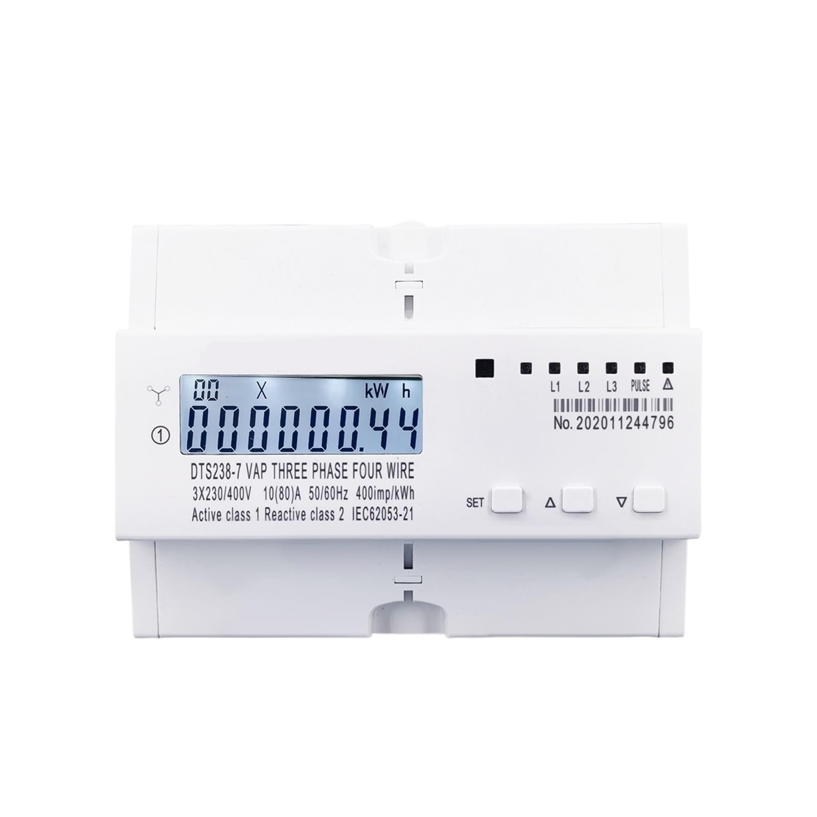 Compteur d'énergie triphasé 380V rail DIN avec protecteur relais 80A