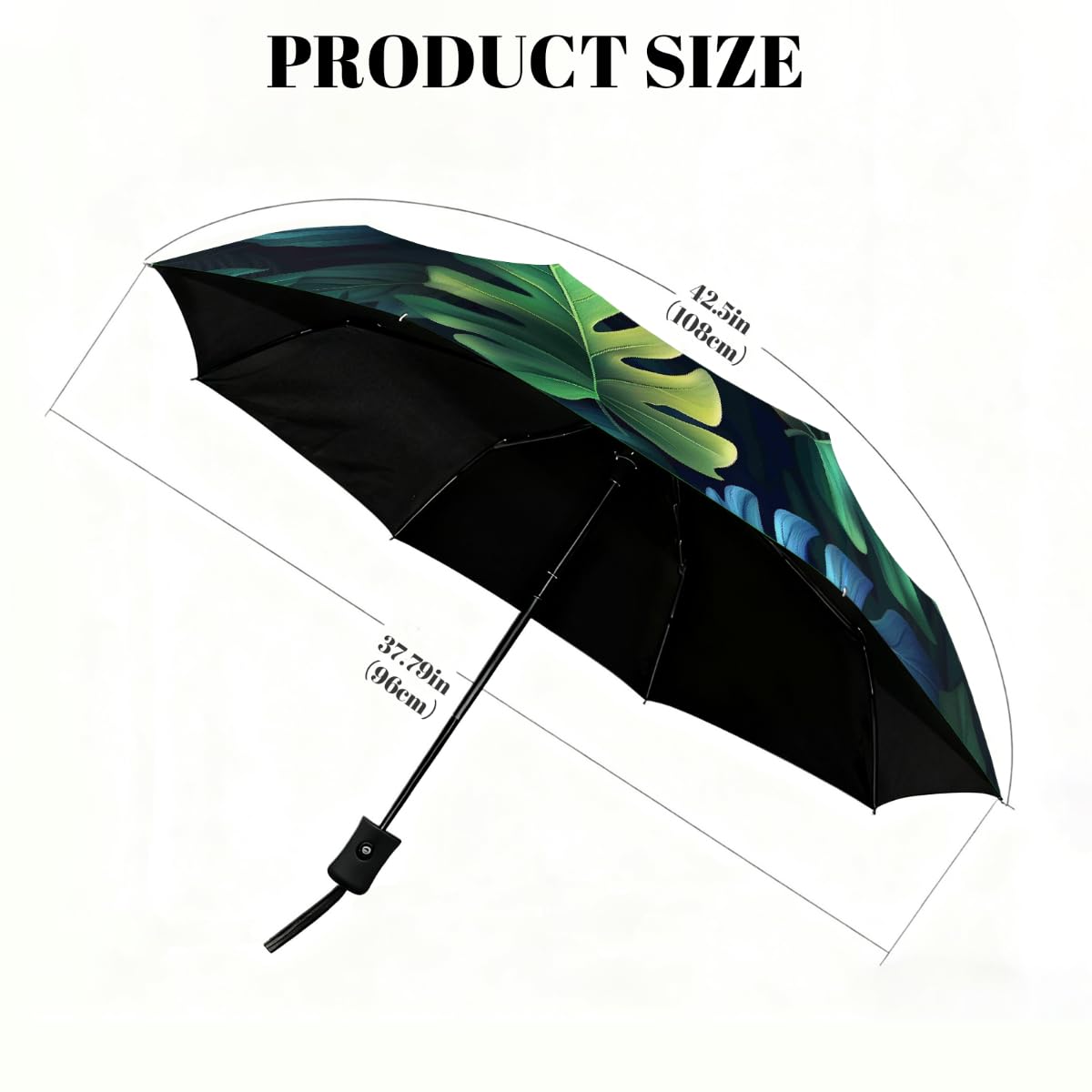 Ombrello pieghevole estivo con foglie di palma tropicale, ombrello da viaggio, compatto, antivento, impermeabile, con protezione UV, rivestimento nero, leggero, 8 costine, portatile, per