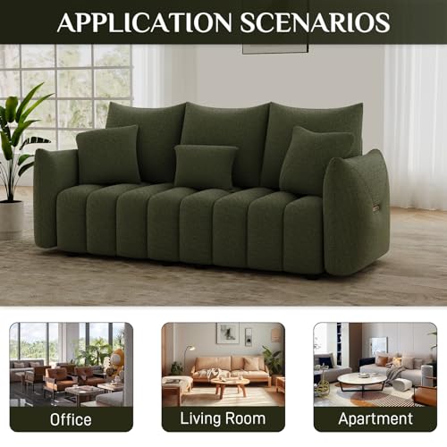 Image of OUYESSIR 81 inch Modern Sofa Couch, Comfy Upholstered Teddy Deep Seat Boucle Sofa, Modern 3-Seater Cloud Couch, Oversized Loveseat for Living Room Office Apartment, Green