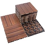 12 Pcs 12' x 12' Carbonized Wood Interlocking Flooring Tiles, Outdoor Wooden Interlocking Deck Tiles...