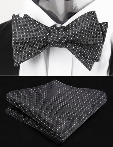 Image of Alizeal Mens 2pcs Solid Self-tied Bow Tie Set | Alizeal Mens 2pcs Self-tied Solid /Animal Bow Tie and Pocket Square Set Perfect for Wedding Business Formal Events