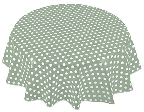 Home Direct Mantel de Hule, Redondo 140 cm Lunares Verde Salvia