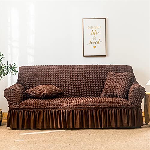 Funda elástica para sofá para mascotas, antideslizante, con faldón, protector completo de muebles para sillones y sillas reclinables, color marrón, 3 plazas