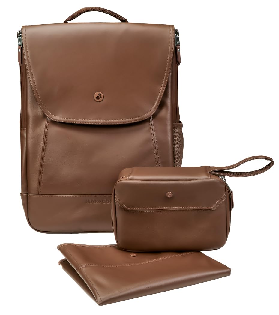 Maxi-Cosi Wickelrucksack, Platz für alles, Praktisch für unterwegs, XL-Wickelunterlage, Kapazität von 19,5l, Windeltasche, Classic Cognac