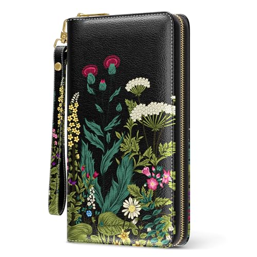 Image of Nipichsha Womens Wallet, RFID Wristlet Wallet for Women, Cute Ladies Purse, Large Credit Card Clutch Wallets with Zipper & Phone Holder, Dandelion, Modern