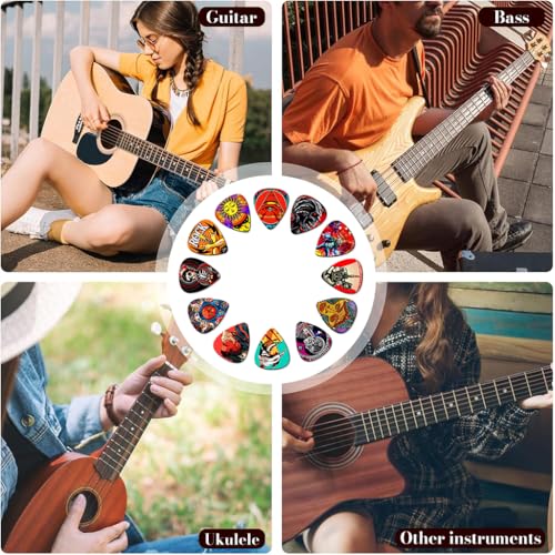 Image of ZIBUYU Guitar Picks 12 Pack Thin, Medium, Heavy Picks,Variety Pack Artistic Celluloid Guitar Pick for Bass