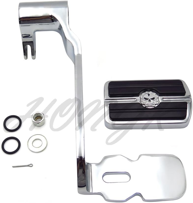HONGK- Chrome Billet Rear Brake Lever Brake Pedal Foot Lever with Skull Foot Peg Airflow Compatible with 2014-later Touring Trike Road King Street Glide CVO Tri Glide FLHR [B07FDLJWX2]