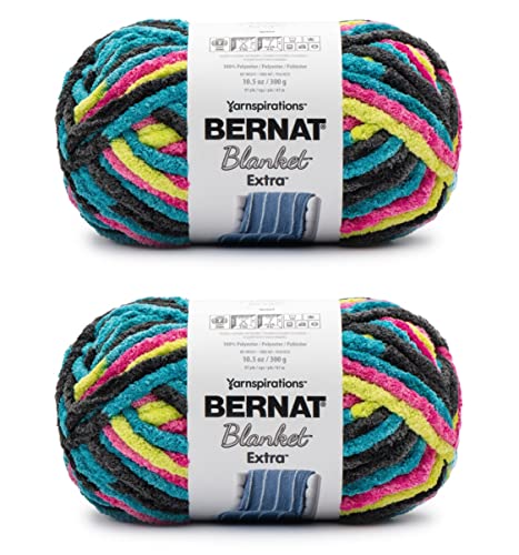 Image of Bernat Blanket Extra Neon Brights Yarn - 2 Pack of 300g /10.5oz - Polyester - 7 Jumbo - 97 Yards - Knitting /Crochet
