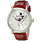 Disney(ディズニー) メンズ ミッキーマウス腕時計 ブラックバンド レッドレザー