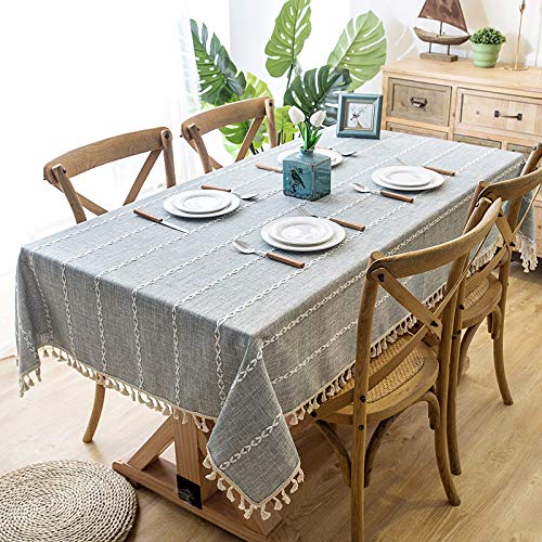 Nappe en lin gris décorative à glands pour table à manger conviviale - 3