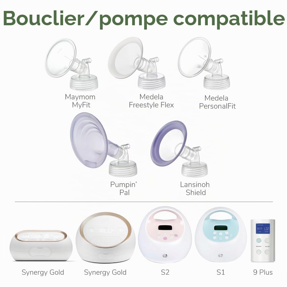 Maymom Pièces de tire-lait à col large en deux parties 12 mm, compatibles avec S1 S2, inclut 2 flanges et 2 valves, accessoire compatible, non original