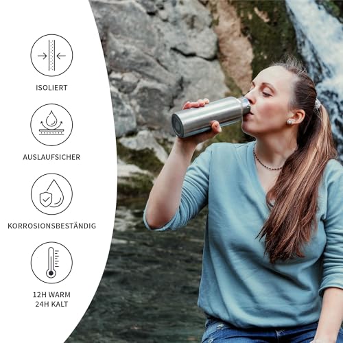 Bambaw Thermosflasche 750ml Edelstahl, Trinkflasche Metall, Wasserflasche 750ml, Thermoflasche, Doppelwandig, Auslaufsicher… – Ansicht 3
