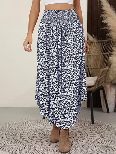 Image of ANRABESS Women's Maxi Skirts Summer Boho Floral High Waisted Flowy Swing Pleated Beach Long Skirt with Pockets