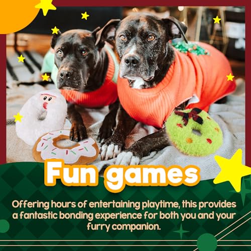 ALL FOR PAWS Weihnachts-Hundespielzeug - Festliche Plüschspielzeuge,Ideal für Apportierspiele und als interaktives kleine, mittlere und große Hunde. (Donut Toys)