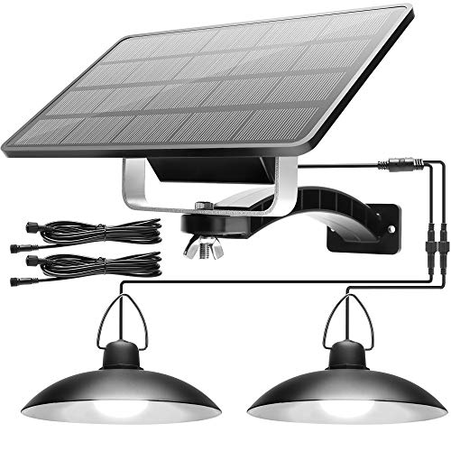 JACKYLED Solar Pendant Lights Dual Head Solar Shed Lights Indoor Outdoor IP65 Waterproof LED Hanging Shed Lighting for Chicken Coop Gazebo Storage Barn Garage Balcony Carport, Cool White by JACKYLED - Used condition - US$27.35