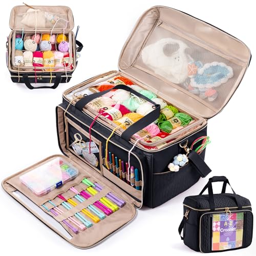 Image of MYBAGZING Large Yarn Storage Bag,Crochet Bag Organizer,Yarn Bags for Crocheting,Crochet Storage Bag with Pockets for Crochet Hooks, Crochet Accessories,Knitting Bags,Gifts for Crocheters