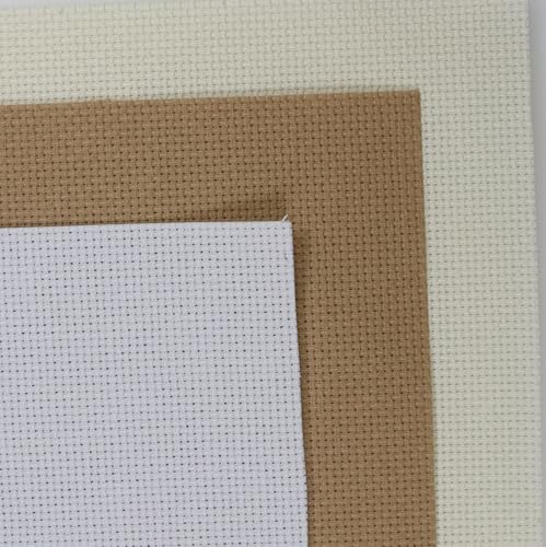 Image of KCS 3 pc of 15 inch x 18 inch(38cmx45cm) Counted Cross Stitch Cotton Aida Cloth Needlework Rolled Fabric Box,14CT,White+Cream+Khaki