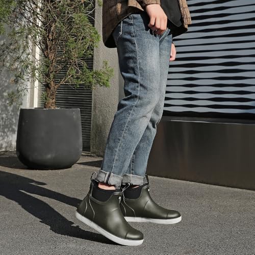 Image of Men's Deck Boots, Deck Shoes Waterproof Rain Boots, Saltwater Fishing Ankle Boots, Non-Slip Rubber Garden Muck Boots for Gardening Boating Camping Sailing Fishing