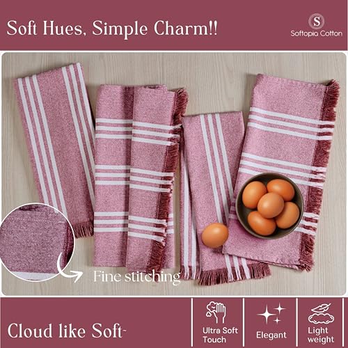 Image of Prewashed Stripe Dish Towels 12 Pack, 16x26 Inches, Absorbent Hand Towels for Kitchen Use, Quick Dry Cloths for Cleaning, Durable Washable Rags, Reusable Dishcloth Set - Burgundy Wine