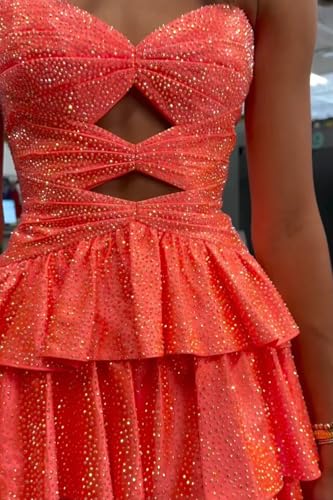 Sparkly Beads Tiered A Line Homecoming Dresses Short for Teens Sequins Cut Out Mini Prom Dress RA0973