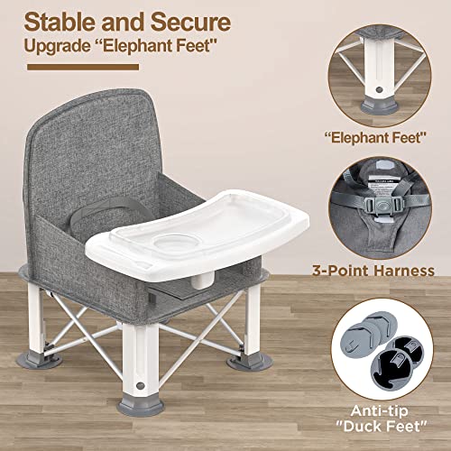 Baby Travel Booster Seat With Double Tray, Babybond Upgraded Toddler Portable Baby Chair, Booster Seat For Dining Table, Stable And Foldable Booster Baby Chair For Indoor/Outdoor (Grey) #TOP1