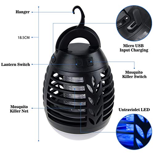 ROVLAK Lampe Anti Moustique Camping, 2 en 1 Lampe Anti Moustique Extérieur avec Batterie USB Rechargeable, Portable IPX6 Étanche Camping Accessoires avec 3 Luminosité Modes - Image 7