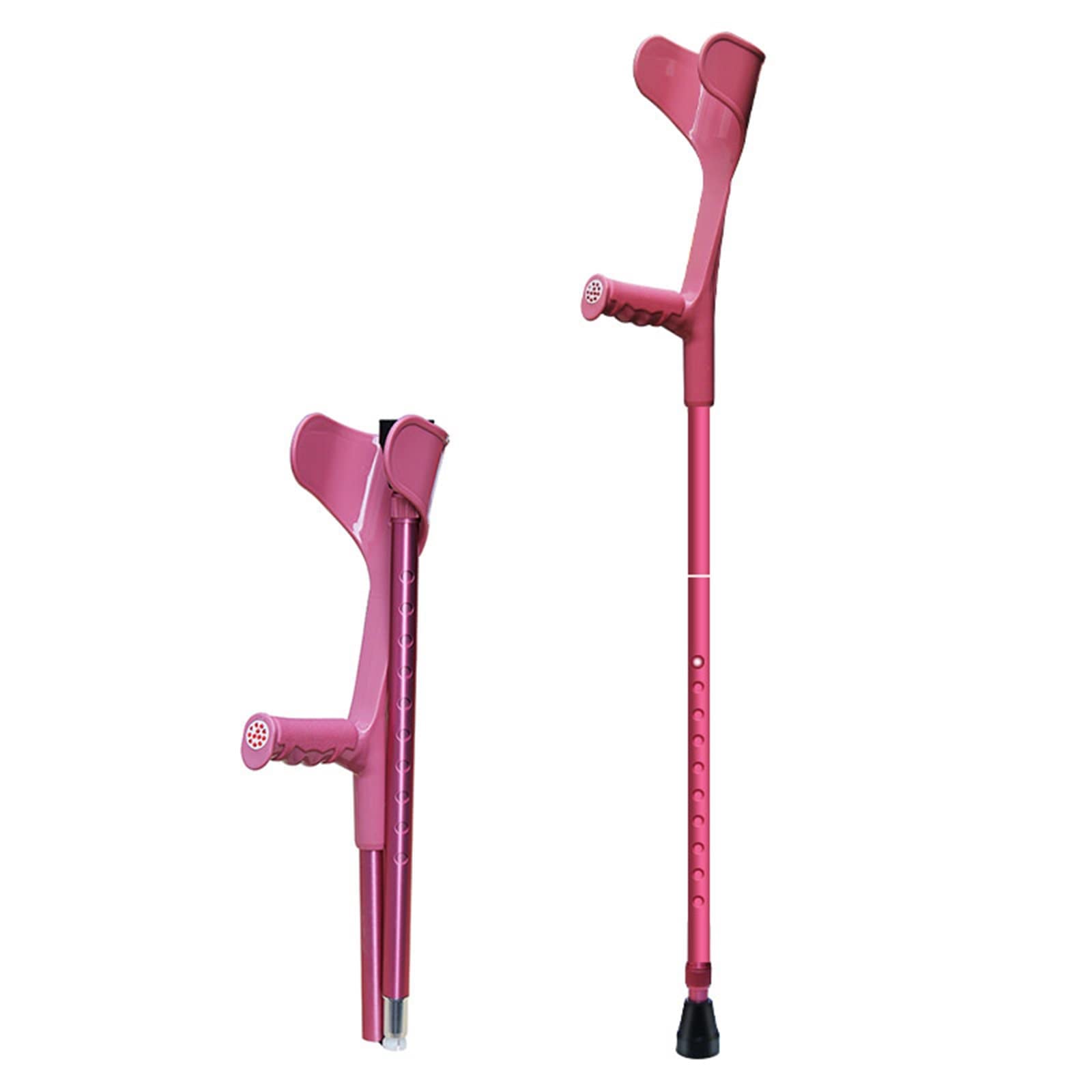 Muletas de antebrazo para adultos, ergonómicas, ajustables, resistentes, antideslizantes, con puños abiertos, muletas ligeras y plegables de aleación de aluminio, color negro, rosa y azul, 2 unidades