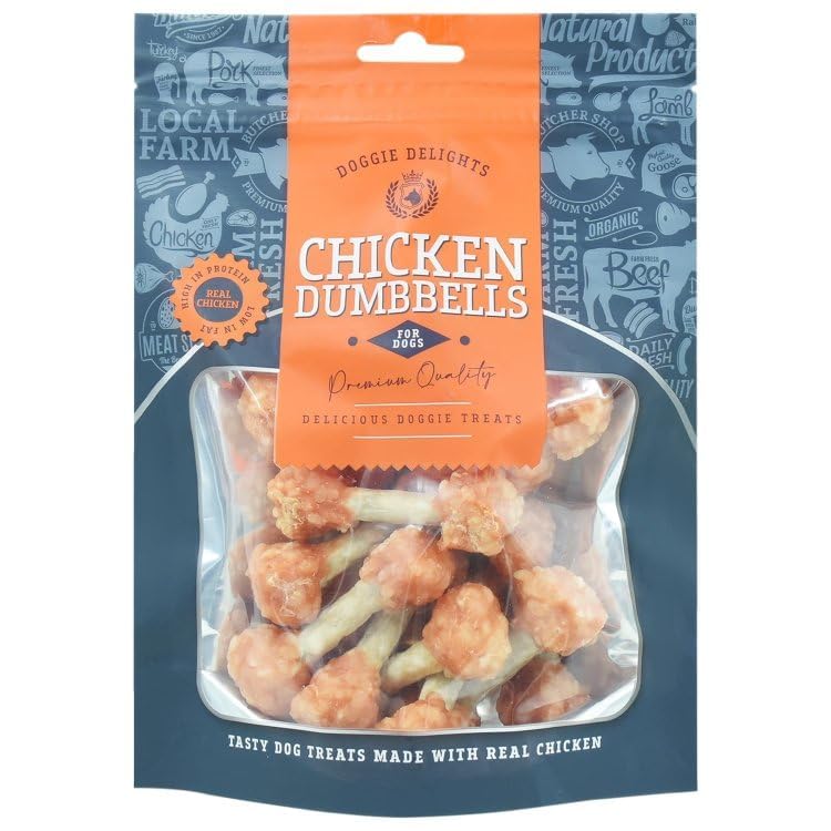 Doggie Delights Dog Treats Premium Quality Delicious Doggie Healthy Treats For Dogs Low in Fat Real High In Protein Pack Of 1 (1x 175g Chicken Dumbbell)