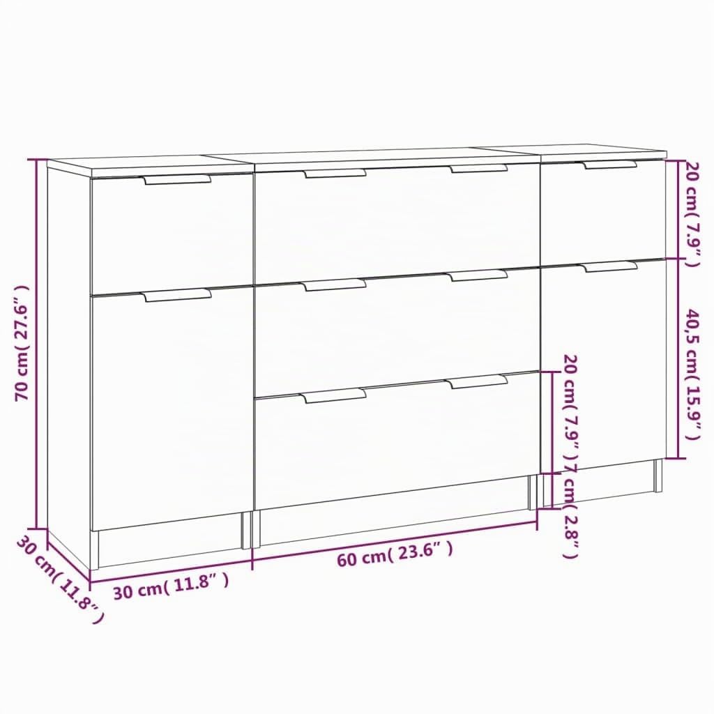 vidaXL Set de aparador 3 pzas Madera contrachapada Color Roble Sonoma