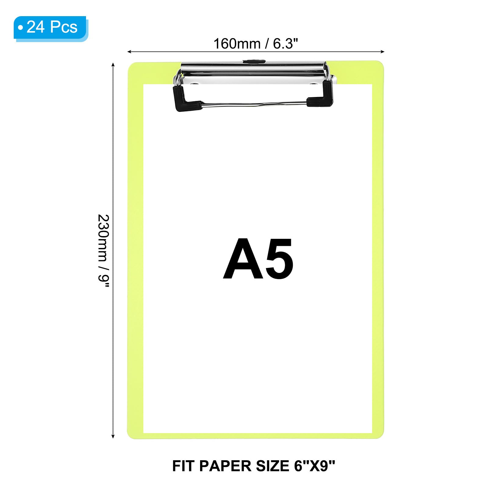 PATIKIL 6" x 9" Plastic Clear Hanging Clipboard A5 Transparent Clipboard Size 6.3" x 9" with Low Profile Metal Clip for Office Meeting Classroom Home Yellow,24Pcs - Image 2