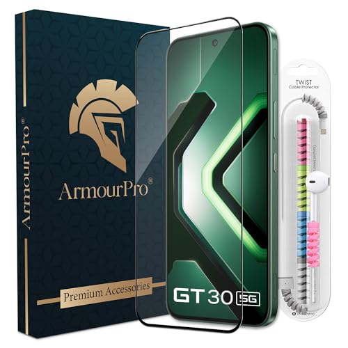 Image of ArmourPro Military Grade Gorilla Tempered Glass Screen Protector Compatible for Infinix GT 30 5G with Edge to Edge Coverage, Cable Protector and Easy Installation kit (6.78 Inch)