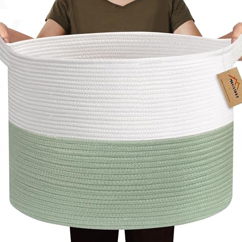 Image of MEGASKET 115L Extra Large Blanket Basket, Kids Dog Toy Storage Bin Box, Nursery Baby Toddler Toy Organizer, Soft Cotton Rope Woven Bin, XXXL Jumbo Basket for Blankets for Living Room, 23.6"x15.7"