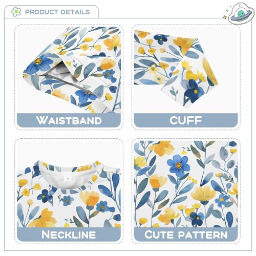 JUNZAN Little Spring Blue Yellow Flowers Big Girls Hoodie Sweatshirt Fleece Tops Clothing Shirts Party 4T3