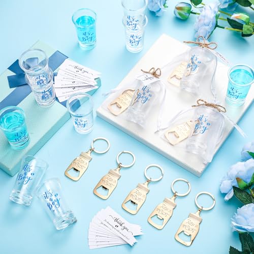 Vesici 20 Set It's a Boy Baby Shower Favors for Guests Acrylic Shot Glasses Gold Bottle Opener Keychains Thank You Tags and Bags for Baby Shower Party Gender Reveal Party Guests Return Gift by Vesici - Used condition - Image 5